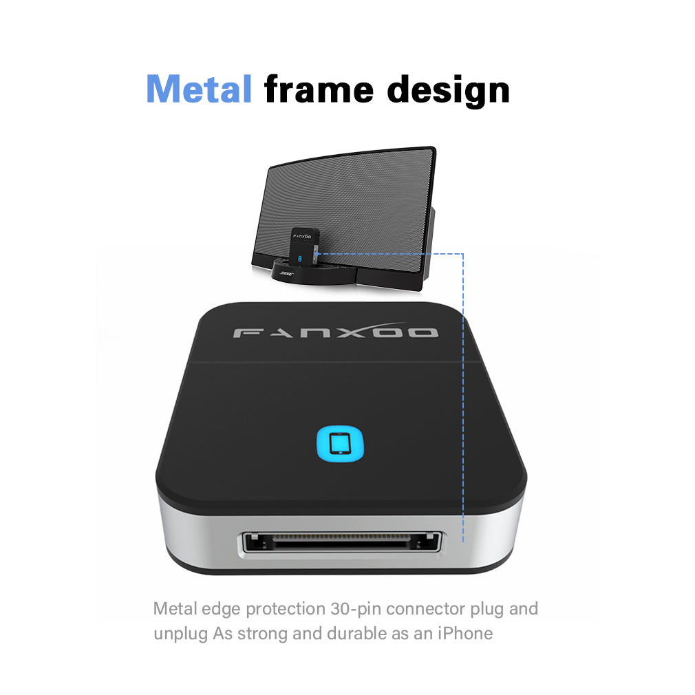 Fanxoo 30 Pin Bluetooth Adapter 5.0 Audio Mini Bluetooth Receiver For Bose Sounddock JBL YAMAHA IPhone IPod Jack Analog Speaker