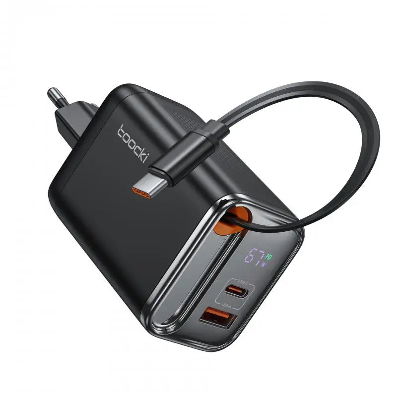 PD67W digital display comes with wired European standard black gallium nitride GaN mobile phone laptop charger fast charging