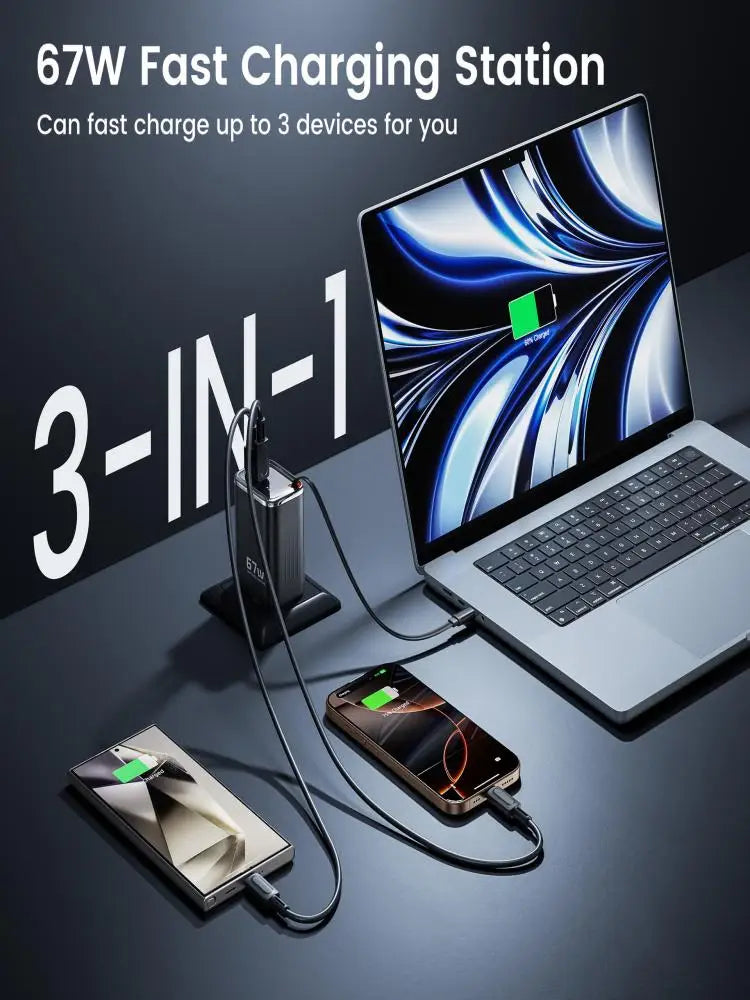 PD67W digital display comes with wired European standard black gallium nitride GaN mobile phone laptop charger fast charging