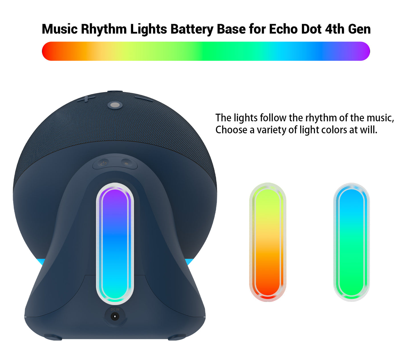 Fanxoo ED4 Music rhythm lights Battery Base for Echo Dot 4th Gen, Portable Charging Power for Echo Dot 4th, Alexa Speaker Auxiliary Power Accessories (Not Include Echo Dot 4th speaker and Charging cable)