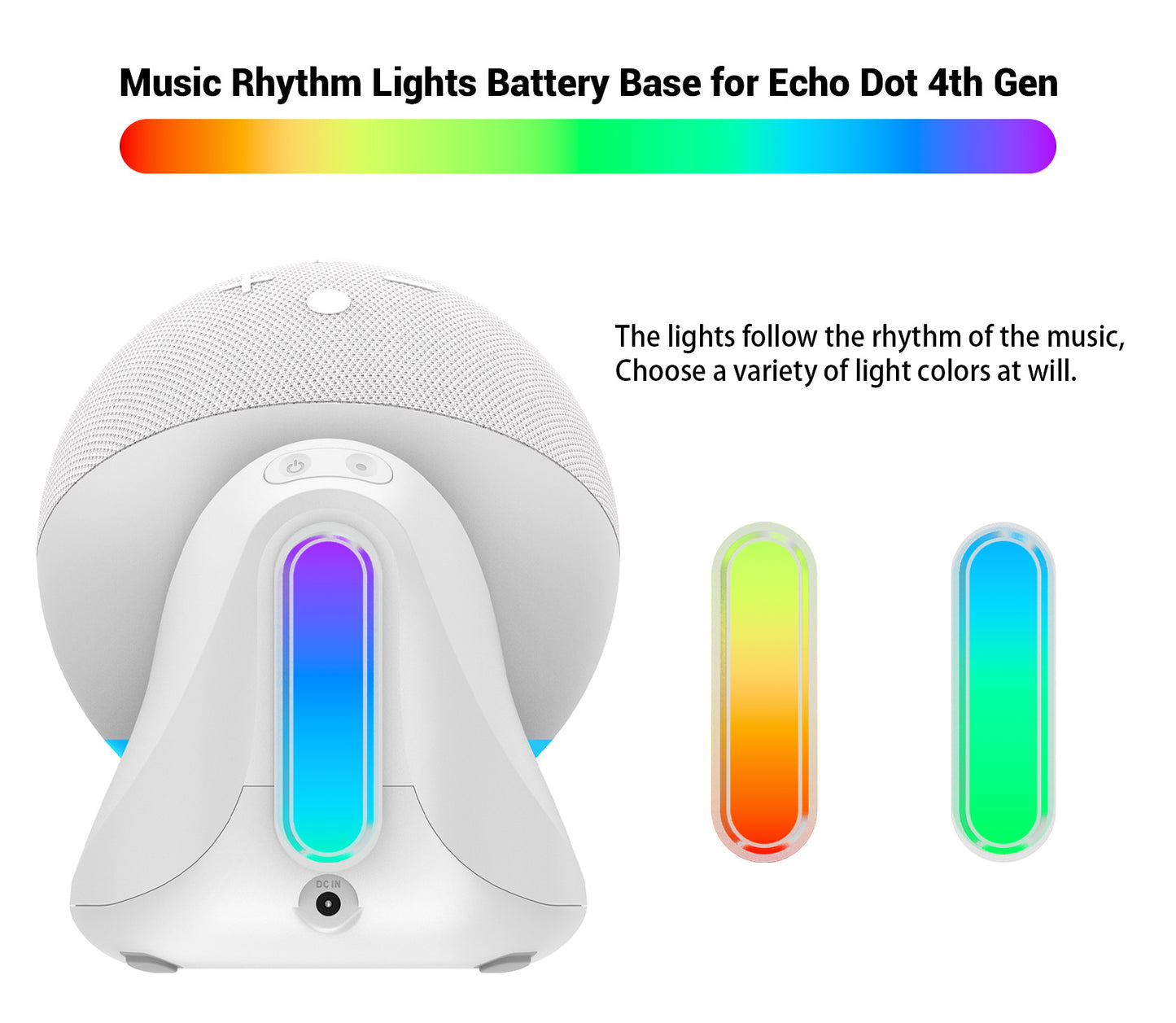 Fanxoo ED4 Music rhythm lights Battery Base for Echo Dot 4th Gen, Portable Charging Power for Echo Dot 4th, Alexa Speaker Auxiliary Power Accessories (Not Include Echo Dot 4th speaker and Charging cable)