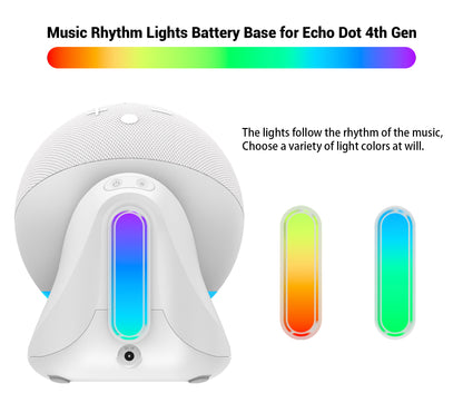 Fanxoo ED4 Music rhythm lights Battery Base for Echo Dot 4th Gen, Portable Charging Power for Echo Dot 4th, Alexa Speaker Auxiliary Power Accessories (Not Include Echo Dot 4th speaker and Charging cable)