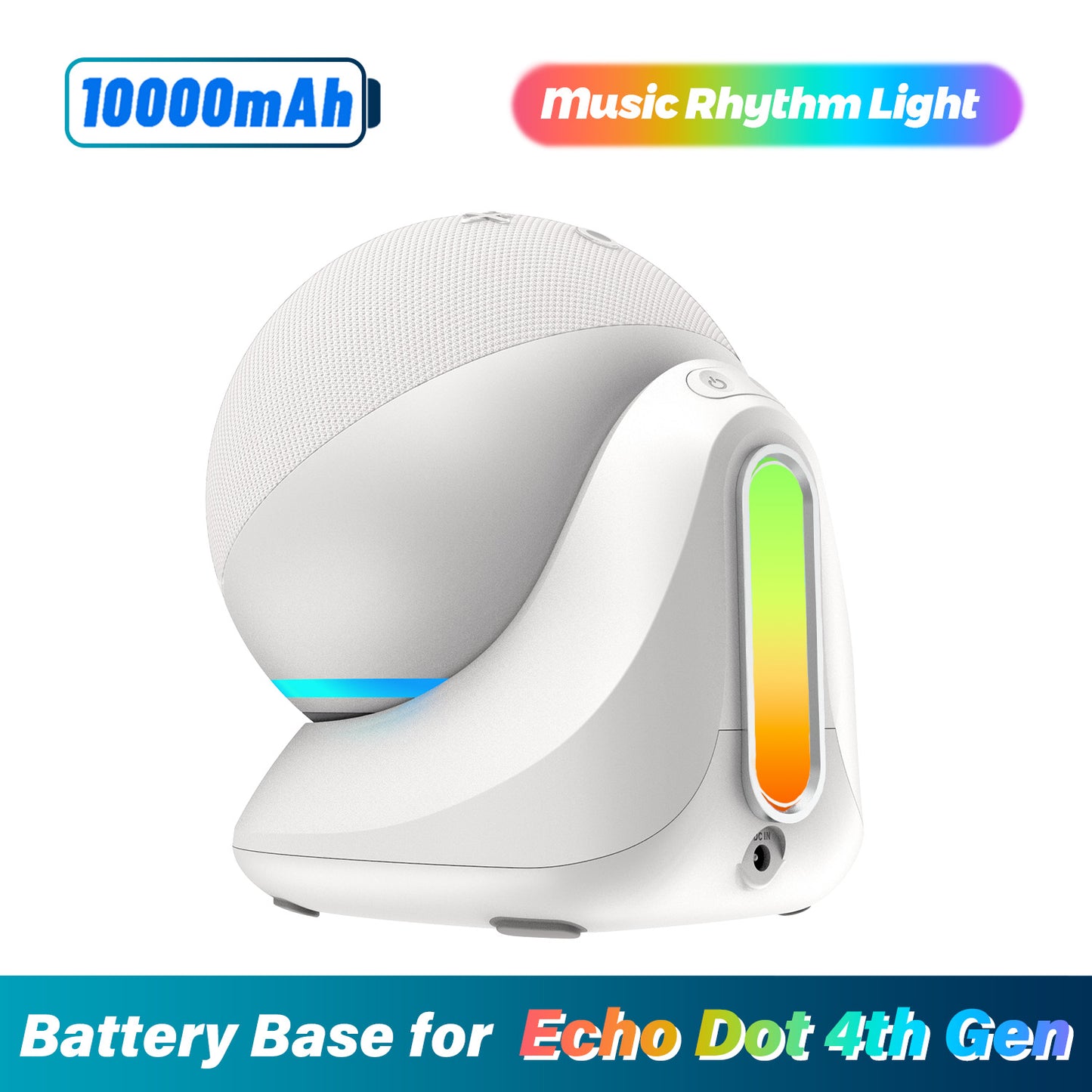 Fanxoo ED4 Music rhythm lights Battery Base for Echo Dot 4th Gen, Portable Charging Power for Echo Dot 4th, Alexa Speaker Auxiliary Power Accessories (Not Include Echo Dot 4th speaker and Charging cable)