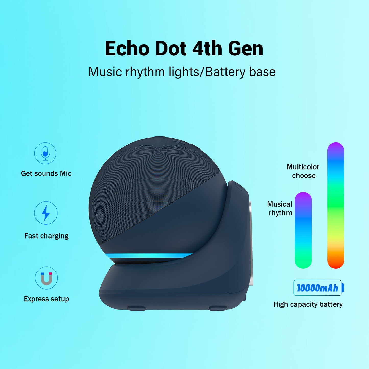 Fanxoo ED4 Music rhythm lights Battery Base for Echo Dot 4th Gen, Portable Charging Power for Echo Dot 4th, Alexa Speaker Auxiliary Power Accessories (Not Include Echo Dot 4th speaker and Charging cable)