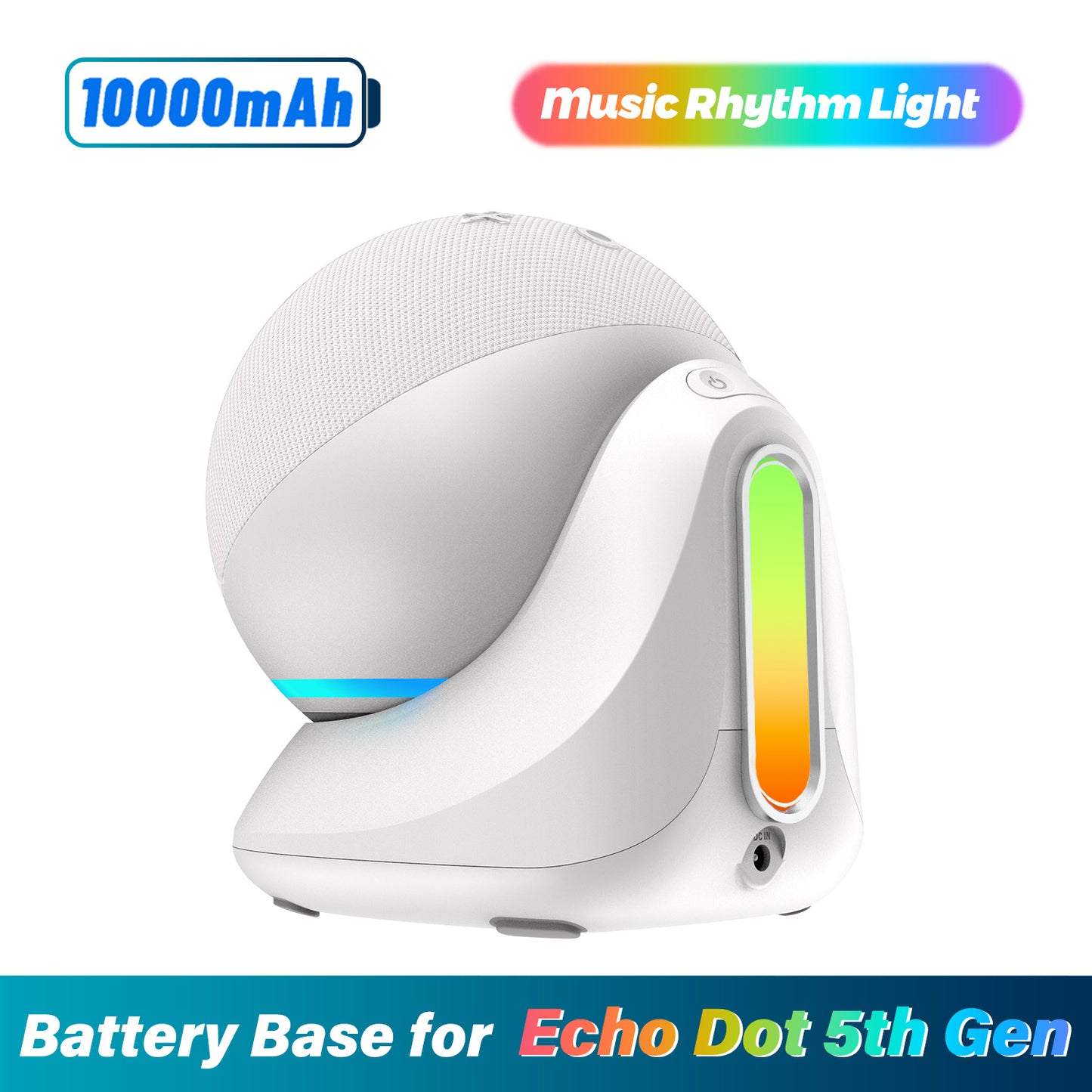 Fanxoo ED5 Music rhythm lights Battery Base for Echo Dot 5th Gen, Portable Charging Power for Echo Dot 5th, Alexa Speaker Auxiliary Power Accessories (Not Include Echo Dot 5th speaker and Charging cable)