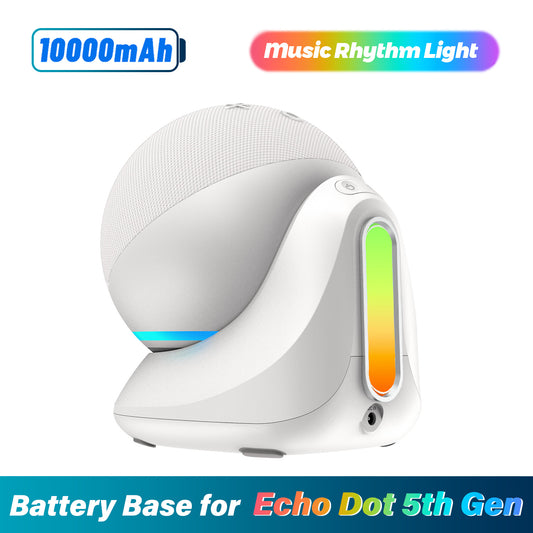 Fanxoo ED5 Music rhythm lights Battery Base for Echo Dot 5th Gen, Portable Charging Power for Echo Dot 5th, Alexa Speaker Auxiliary Power Accessories (Not Include Echo Dot 5th speaker and Charging cable)