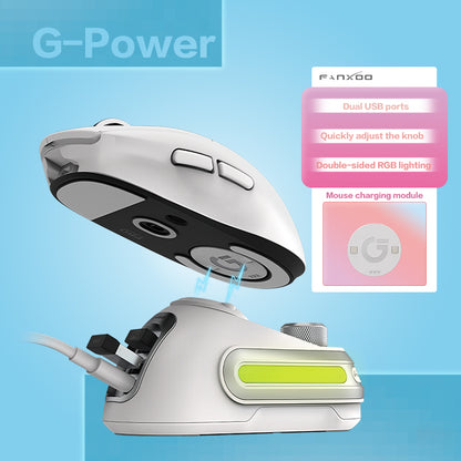 Fanxoo G-power Mouse wireless charging base for Logitech G502 G502X Plus GPW G903 with RGB light computer volume control knob