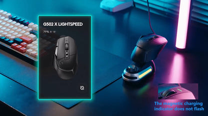 Fanxoo G-power Mouse wireless charging dock for Logitech G502 G502X Plus GPW G903 G703 wireless charging with RGB light computer volume control knob