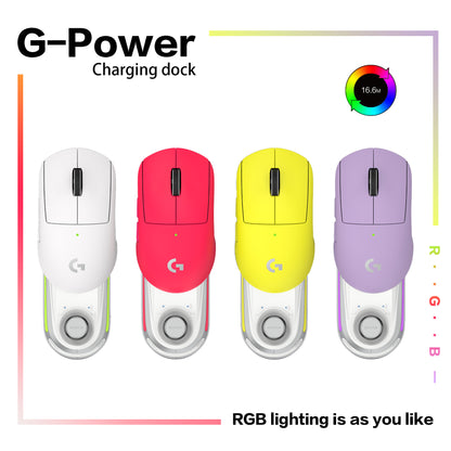 Fanxoo G-power Mouse wireless charging base for Logitech G502 G502X Plus GPW G903 with RGB light computer volume control knob